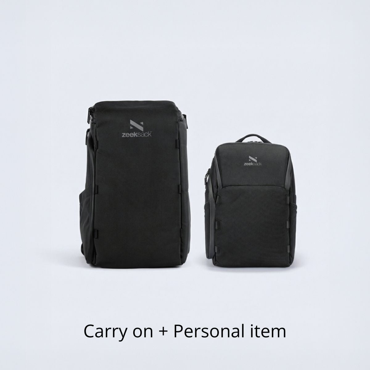 Zeeksack The Organizer 30L + The Underseat 15L (svart) – produktene vist sammen som et sett.