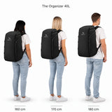 The Organizer 40L – størrelsessammenligning på personer som er 160, 170 og 180 cm høye.