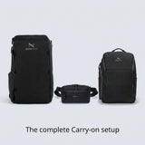 Zeeksack The Organizer 30L + The Underseat 15L + Crossbody Organizer (svart) – produktene vist sammen som et sett.