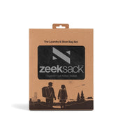 Zeeksack Vaske- og skoposer (svart) – kartongemballasje med logo.